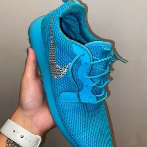 Turquoise blue rhinestone Nike roshe